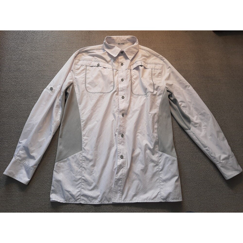Reel Legends nylon Jacket Mens Button Up Long Sleeve White Long Sleeve